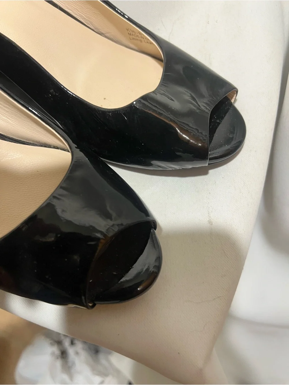 Cole Haan Black Patent Leather Peep Toe Wedge Pumps Size 7.5B
